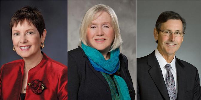 At its September 2020 annual Board meeting, the ACGME Board of Directors approved the following slate of officers (L to R): Chair Karen J. Nichols, DO, MA, MACOI, CS; Vice Chair Claudia J. Wyatt-Johnson, MA; and Treasurer H. Hunt Batjer, MD, FACS.