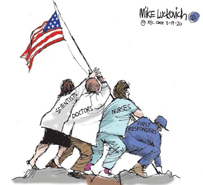 The frontlines.
Cartoon by Mike Luckovich of the Atlanta Constitution-Journal. www.ajc.com